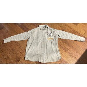 Enyce Mens Shirt Size 2XL Button Down Long Sleeve Chest Pockets Beige Striped
